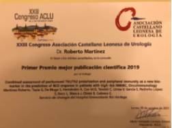XXIII Congreso Asociación Castellano y Leonesa de Urología Premio Mejor Publicación Científica