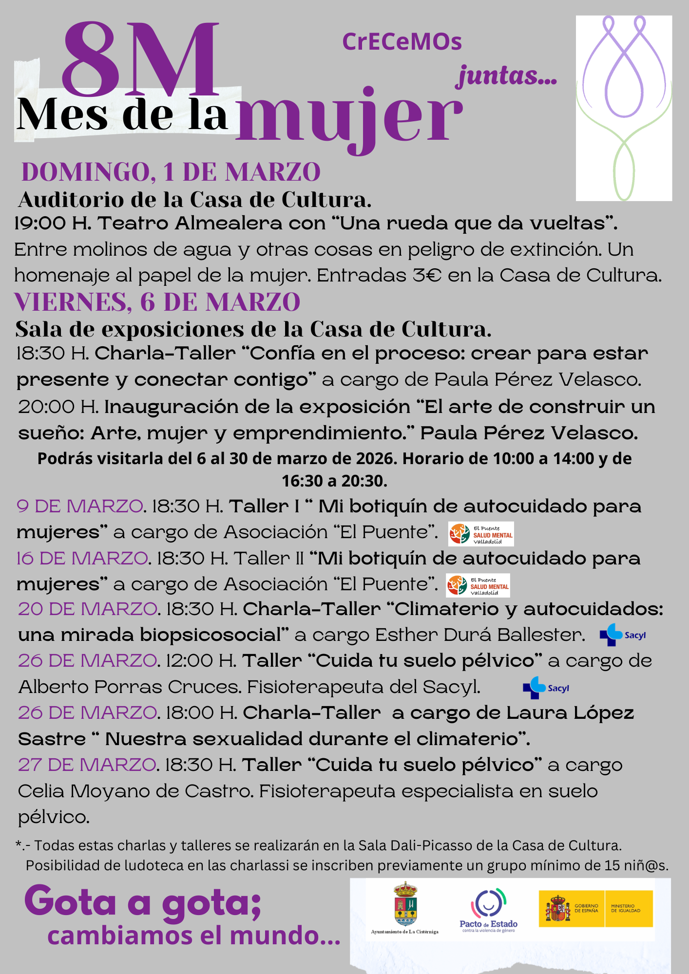 Cartel actividades marzo mes de la mujer 2026