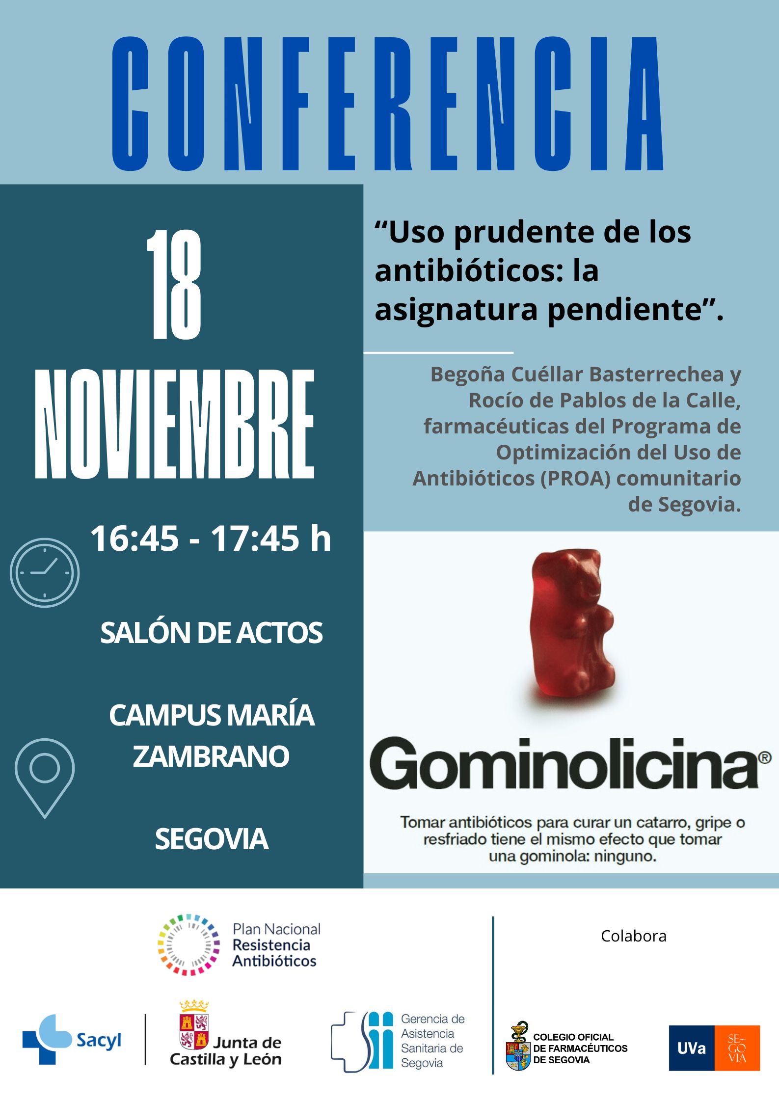 Cartel conferencia UVa Uso Prudente Antibióticos_181125