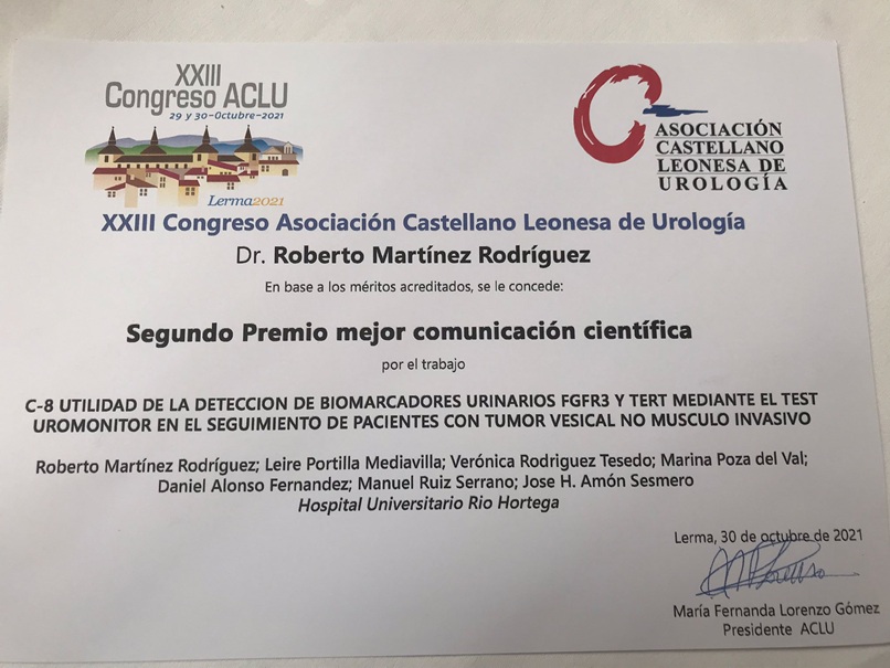 XXIII Congreso Asociación Castellano y Leonesa de Urología 2º Premio Publicación Científica